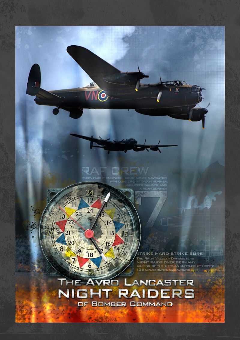 Avro Lancaster of Bomber Command raiding a night. Ops/ Sector clock version.