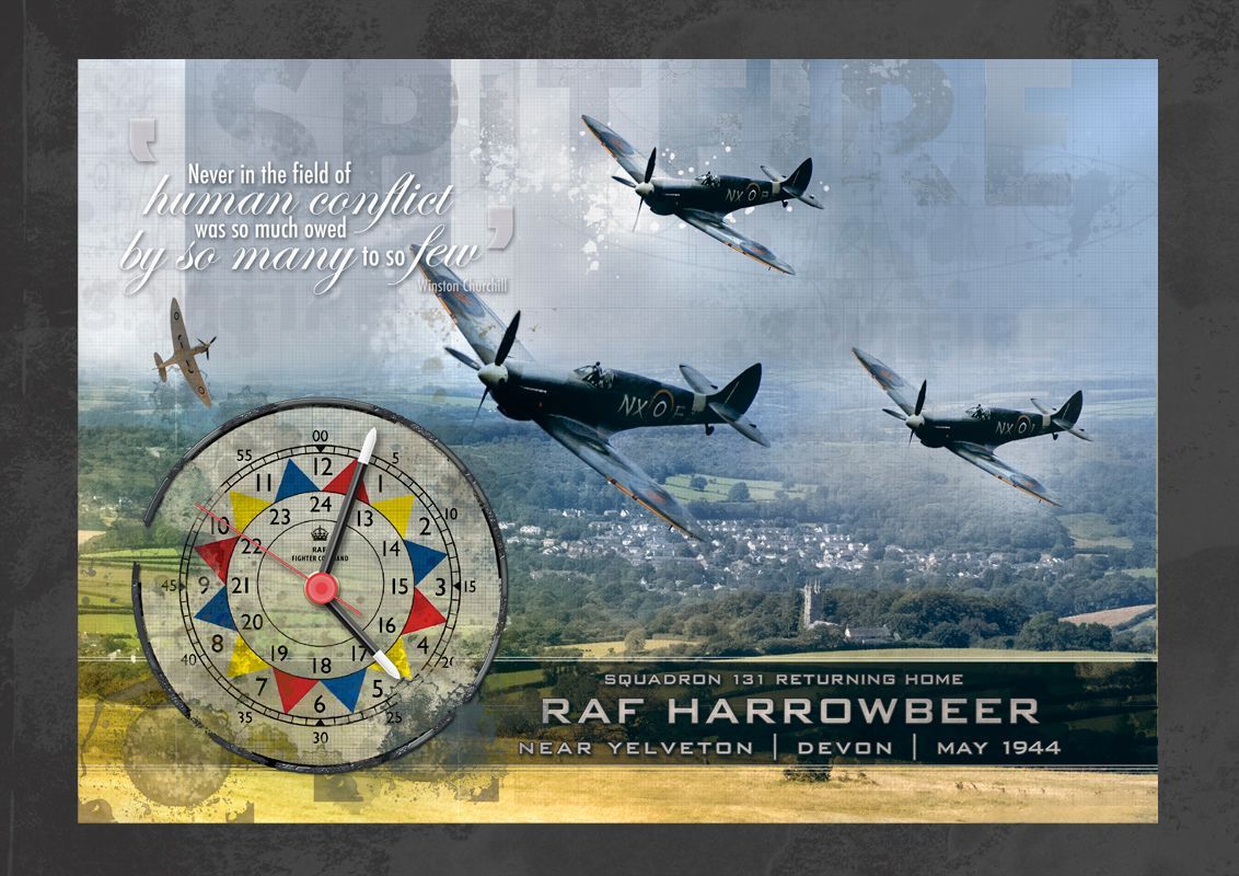 RAF Harrowbeer Clock design. Three spitfires flying over Horrabridge