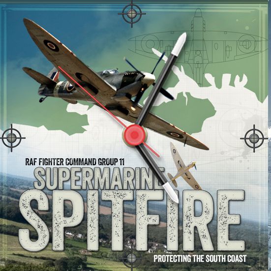 Spitfire Square clock 140mm x 140 mm showing a map the South Coast 
11 Group Fighter Command 