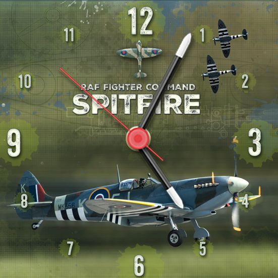 Green background, spitfire landing.