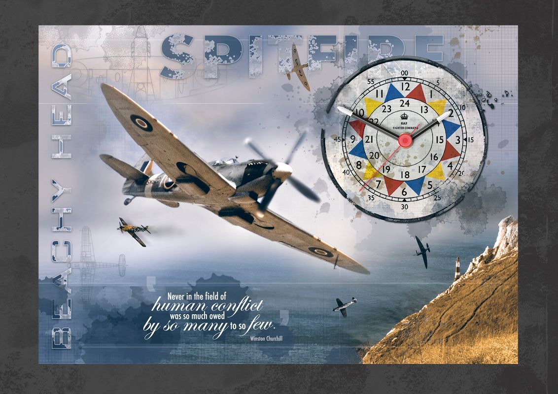 A Spitfire flying over Beachy Head, East Sussex. 