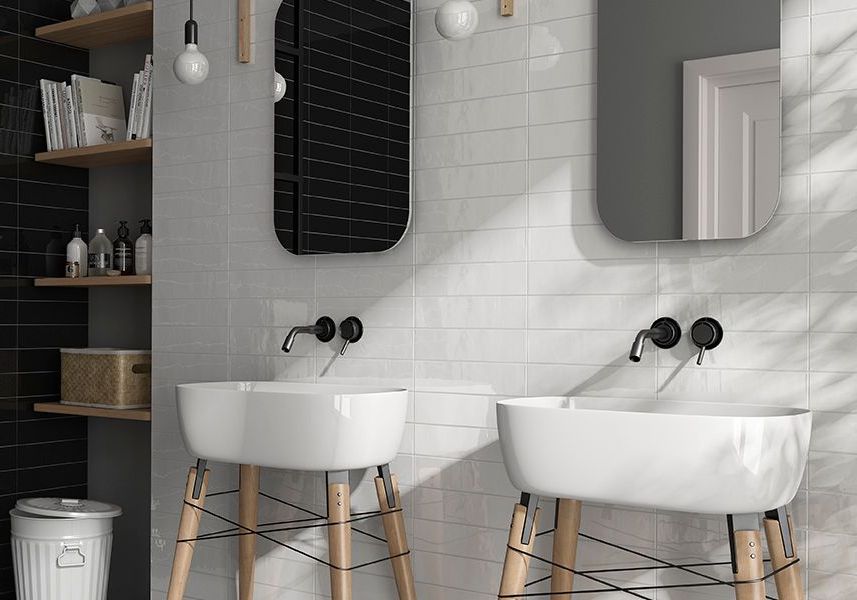 white Wall Tile Bathroom image - small format Tiles in Leicester
