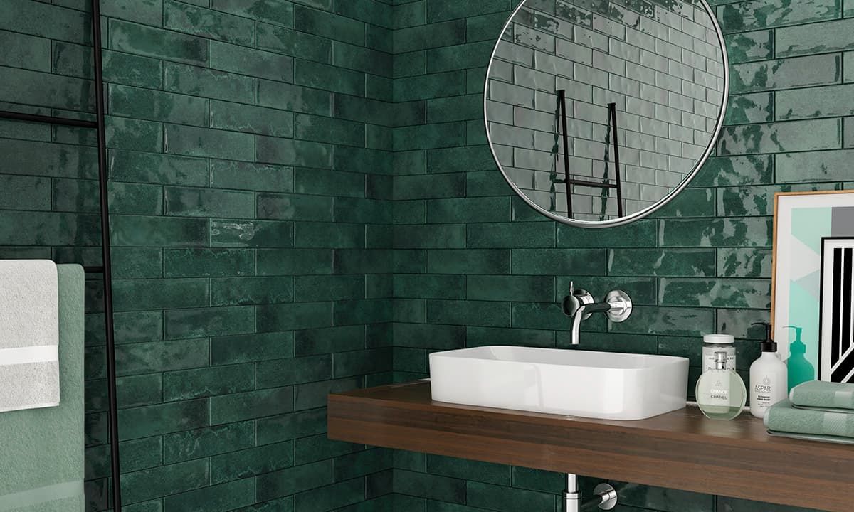 green Wall Tile bathroom image - small format Tiles in Leicester