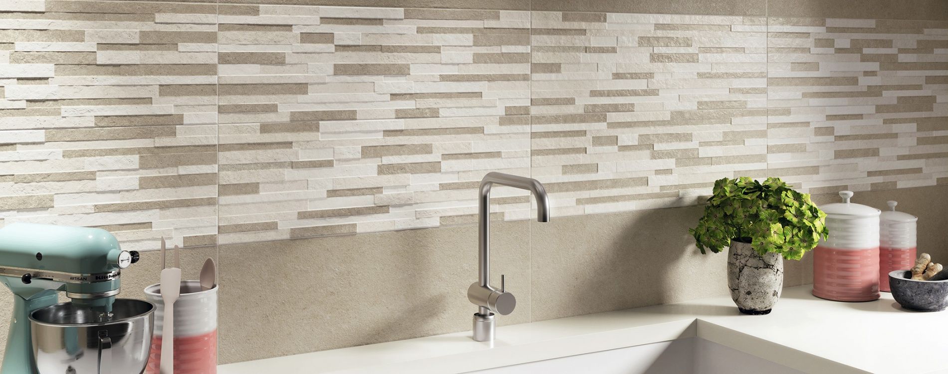beige stone decor Wall Tile kitchen image - Ceramic Tiles in Leicester
