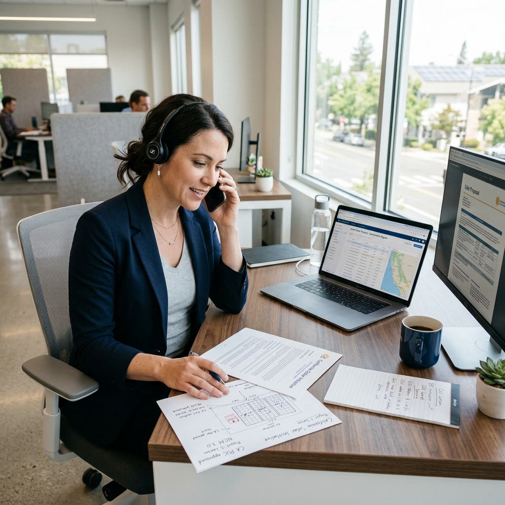 Solar cancellation advisor speaking with California homeowner by phone