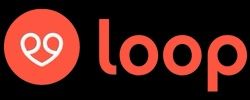 Red Loop logo with a white heart-shaped icon on a black background