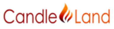 CandleLand logo: Red-orange text and a stylized flame icon.