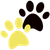 Two overlapping paw prints, one yellow and one black, on a white background.