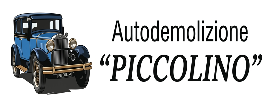 Blue vintage car with text “Autodemolizione PICCOLINO”