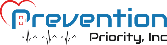 Logo for Prevention Priority, Inc. with a heart, medical cross, and EKG line.
