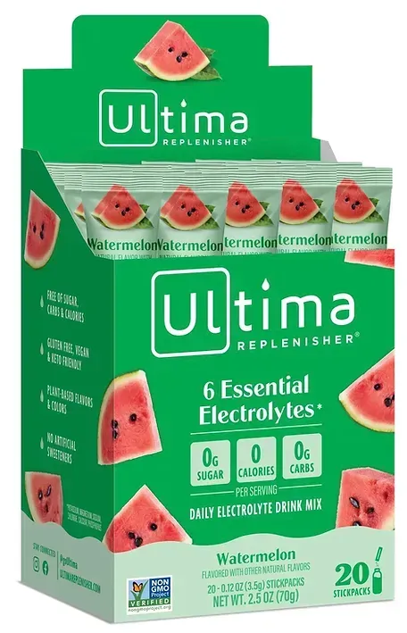 A box of ultima 6 essential electrolytes watermelon