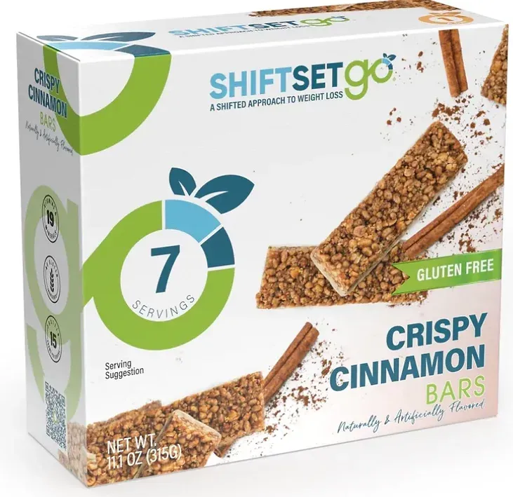 A box of shiftsetgo crispy cinnamon bars