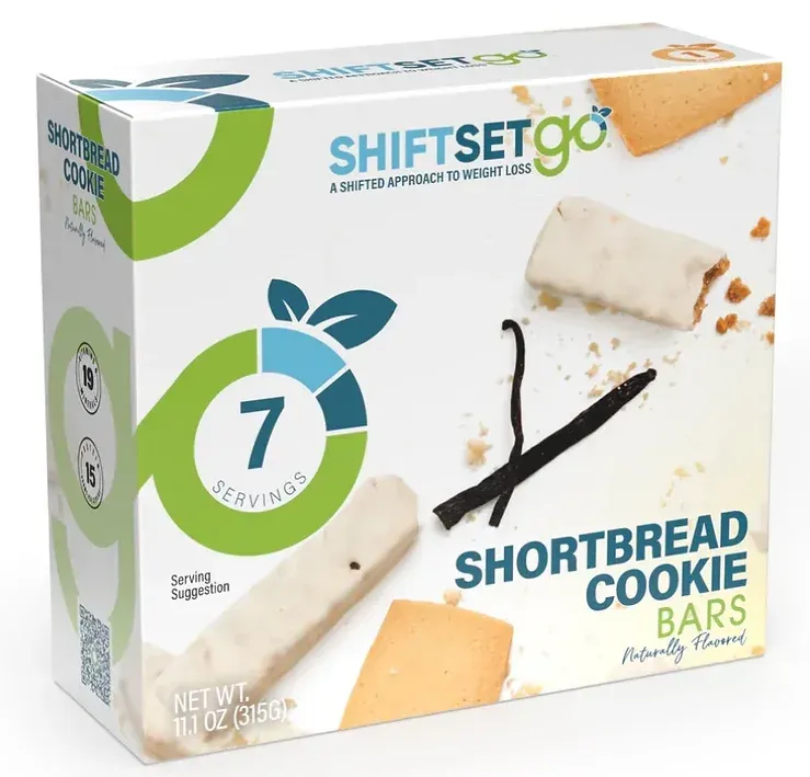 A box of shortbread cookie bars with 7 servings