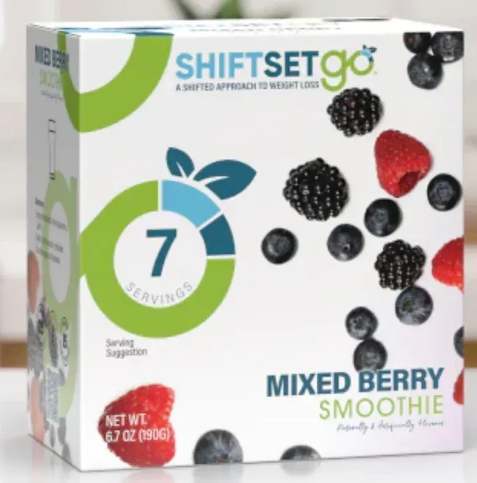 A box of mixed berry smoothie with 7 servings