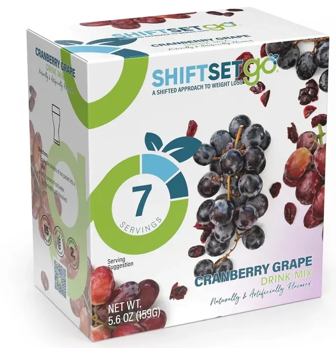 A box of cranberry grape drink mix with 7 servings