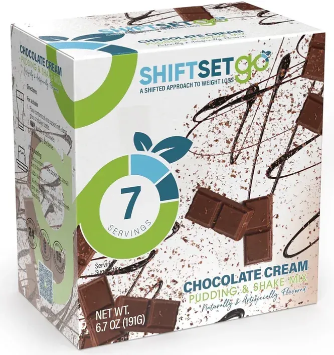 A box of chocolate cream pudding and shake mix