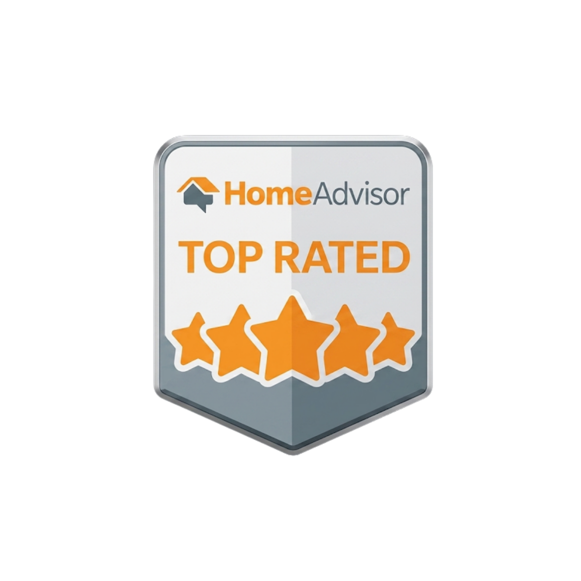 HomeAdvisor “Top Rated” badge with orange stars and gray shield border