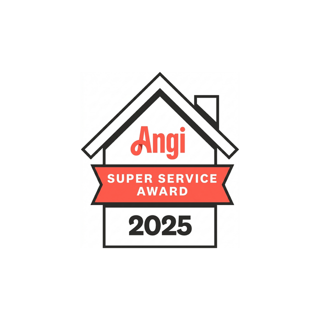 Angi Super Service Award 2025 badge in red, white, and black