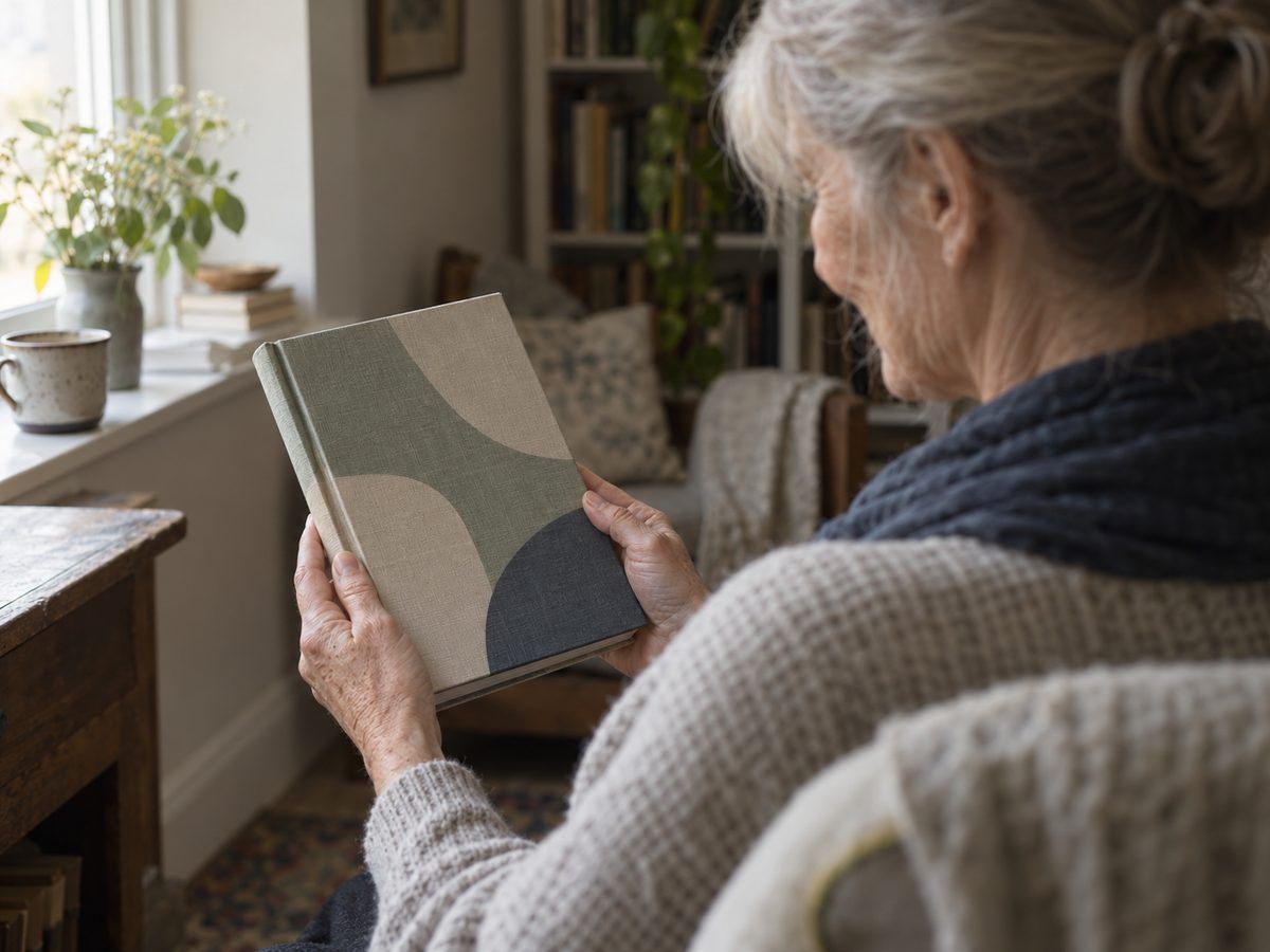 Author holding her finished hardback book