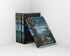 Stack of fantasy book covers with a blue-and-black dragon-themed design on a white background