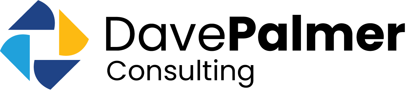 DavePalmer Consulting logo with a blue, gold, and white geometric shape.