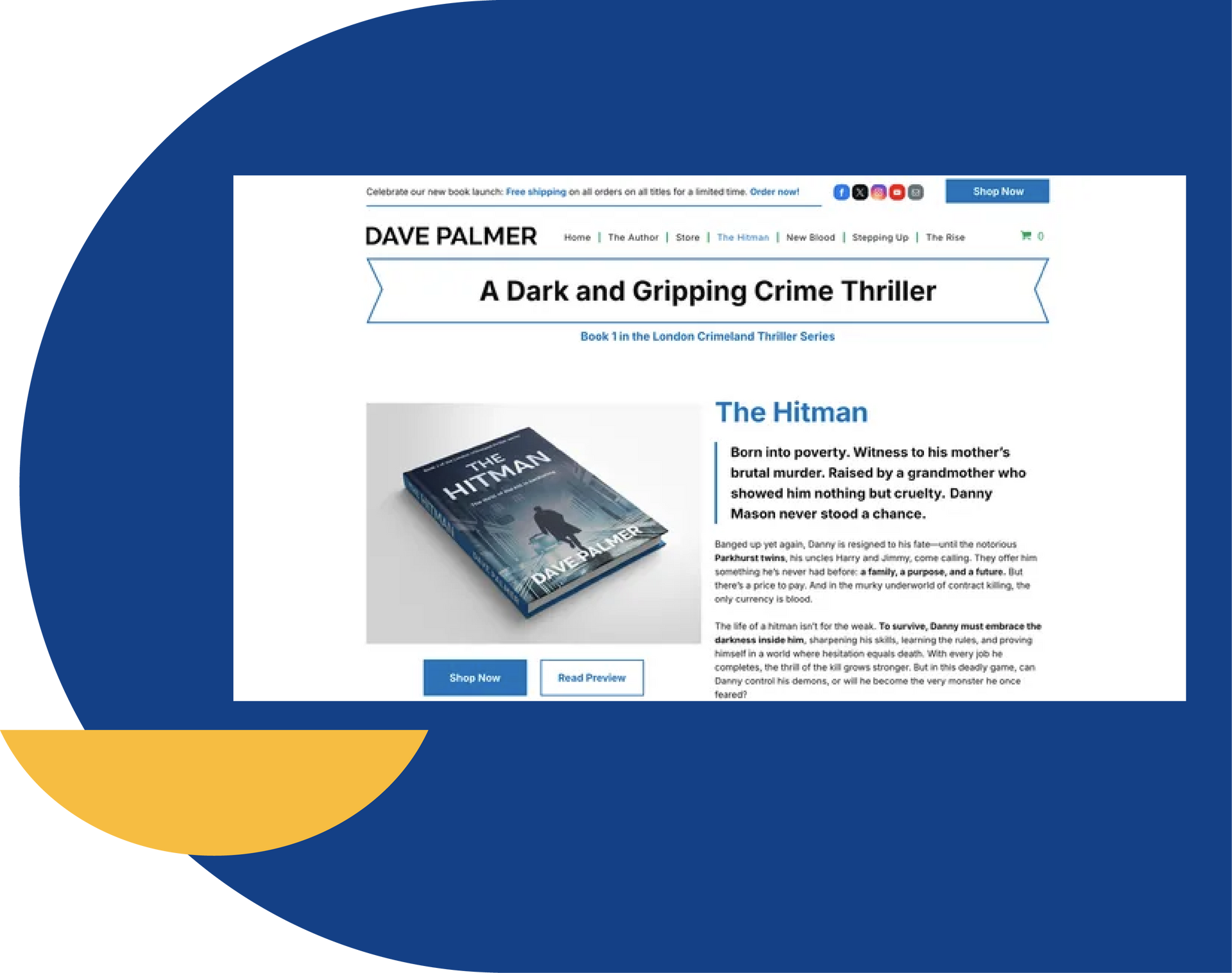 Website page promoting Dave Palmer's