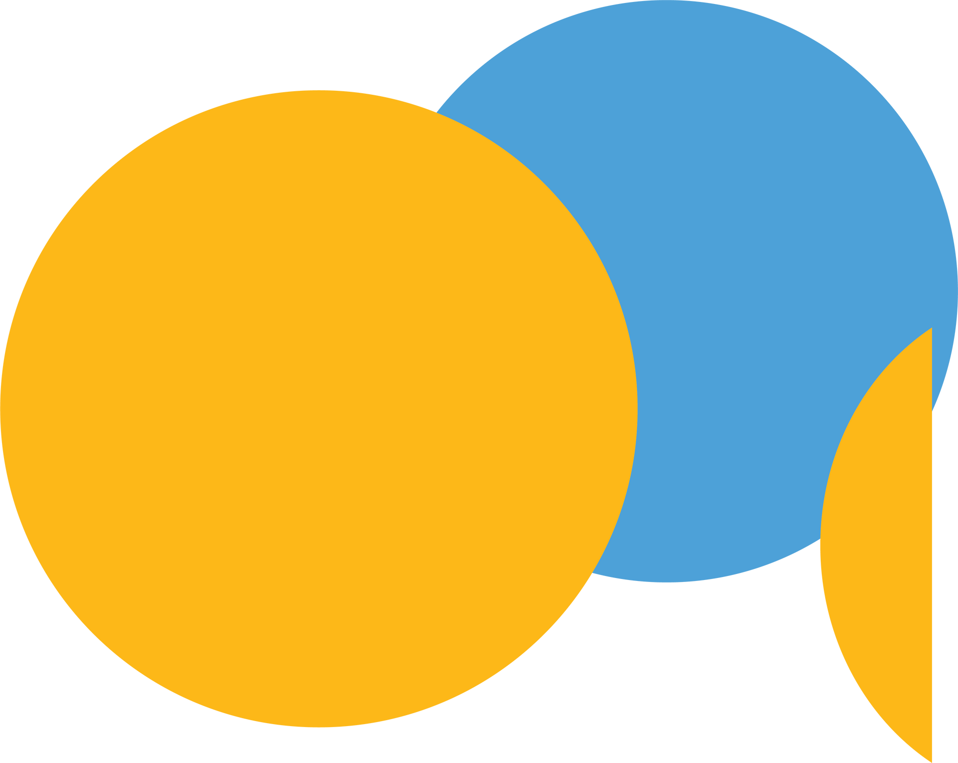 Three overlapping circles: large yellow, medium blue, and small yellow.