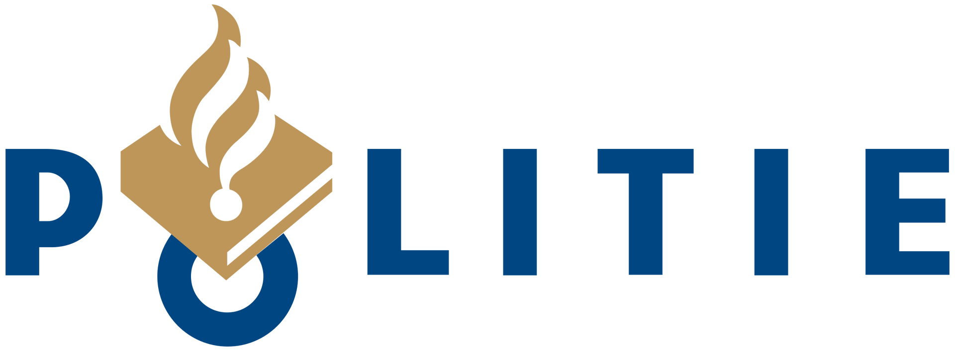 Een logo voor politie met een boek en een vlam