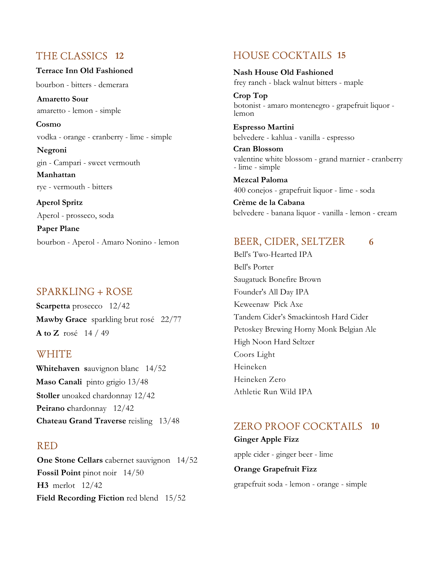 Cocktail Menu | The Terrace Inn