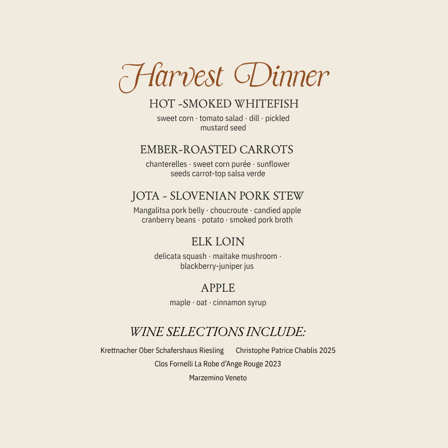 menu for harvest wine dinner