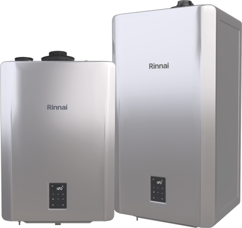 Two rinnai water heaters are sitting next to each other