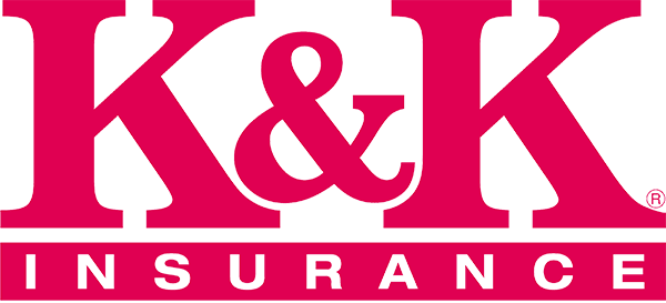 The magenta logo for K&K Insurance, featuring the bold text 