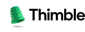 A green sewing thimble icon next to the black text 