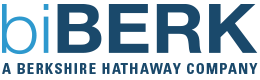 The logo for biBERK, a Berkshire Hathaway company, featuring the brand name in blue and dark blue text.