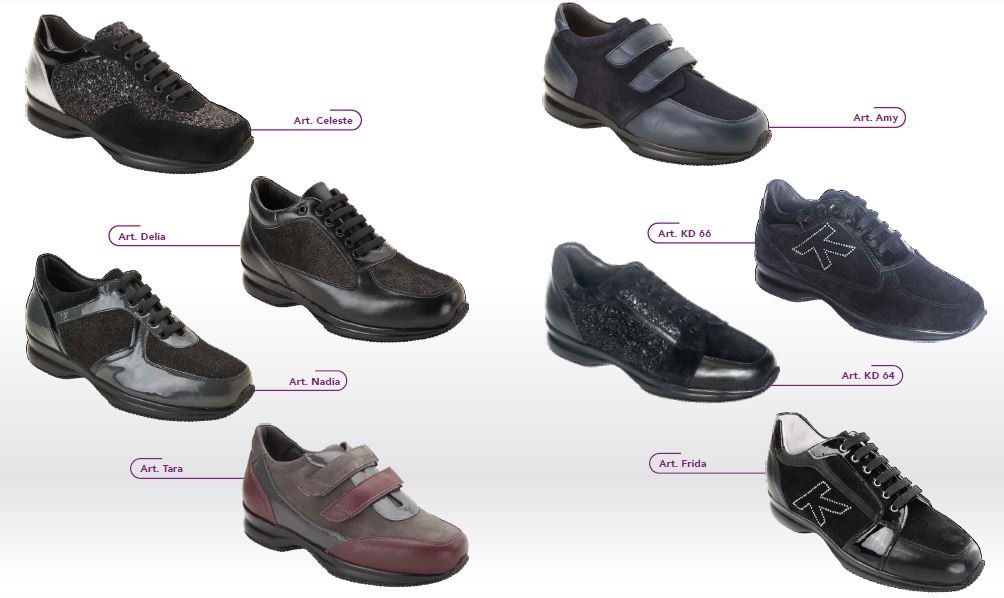 Assortimento di scarpe da passeggio nere e di colore scuro, disposte in un collage su sfondo bianco.