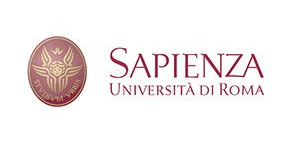 Sapienza Università di Roma logo with maroon emblem and text on a white background