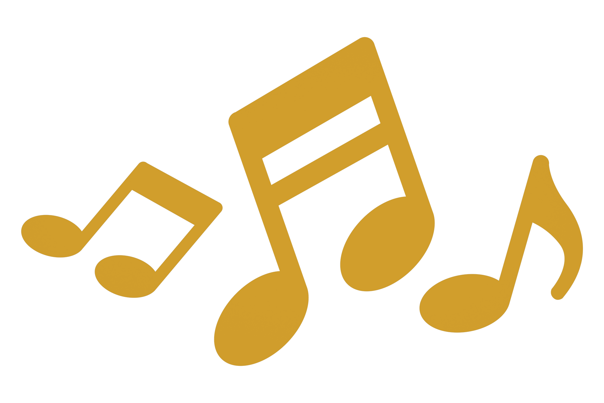 Three gold musical notes on a white background