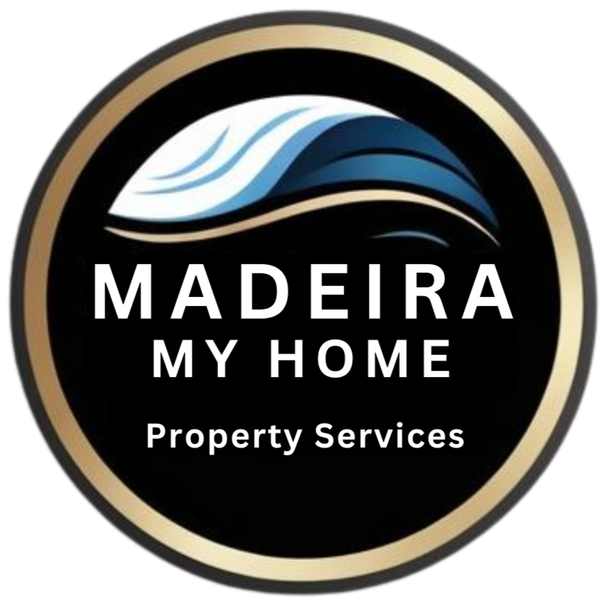 logo Madeira My Home Logo for Madeira My Home. White house outline with heart, text: Madeira My Home, Property Management on black background.