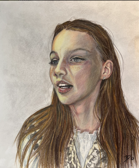 portret tekening kleurpotlood