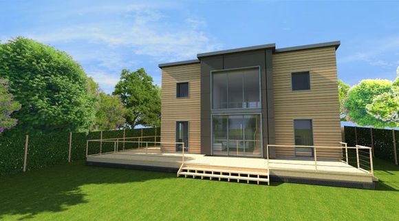 Maison bois sur 2 niveaux avec avancée en zinc naturel