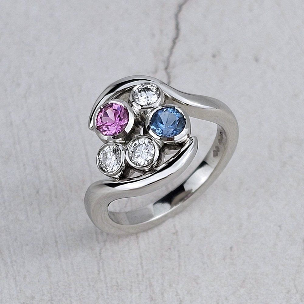 Bespoke dress ring Bespoke dress ring with diamonds and coloured stones