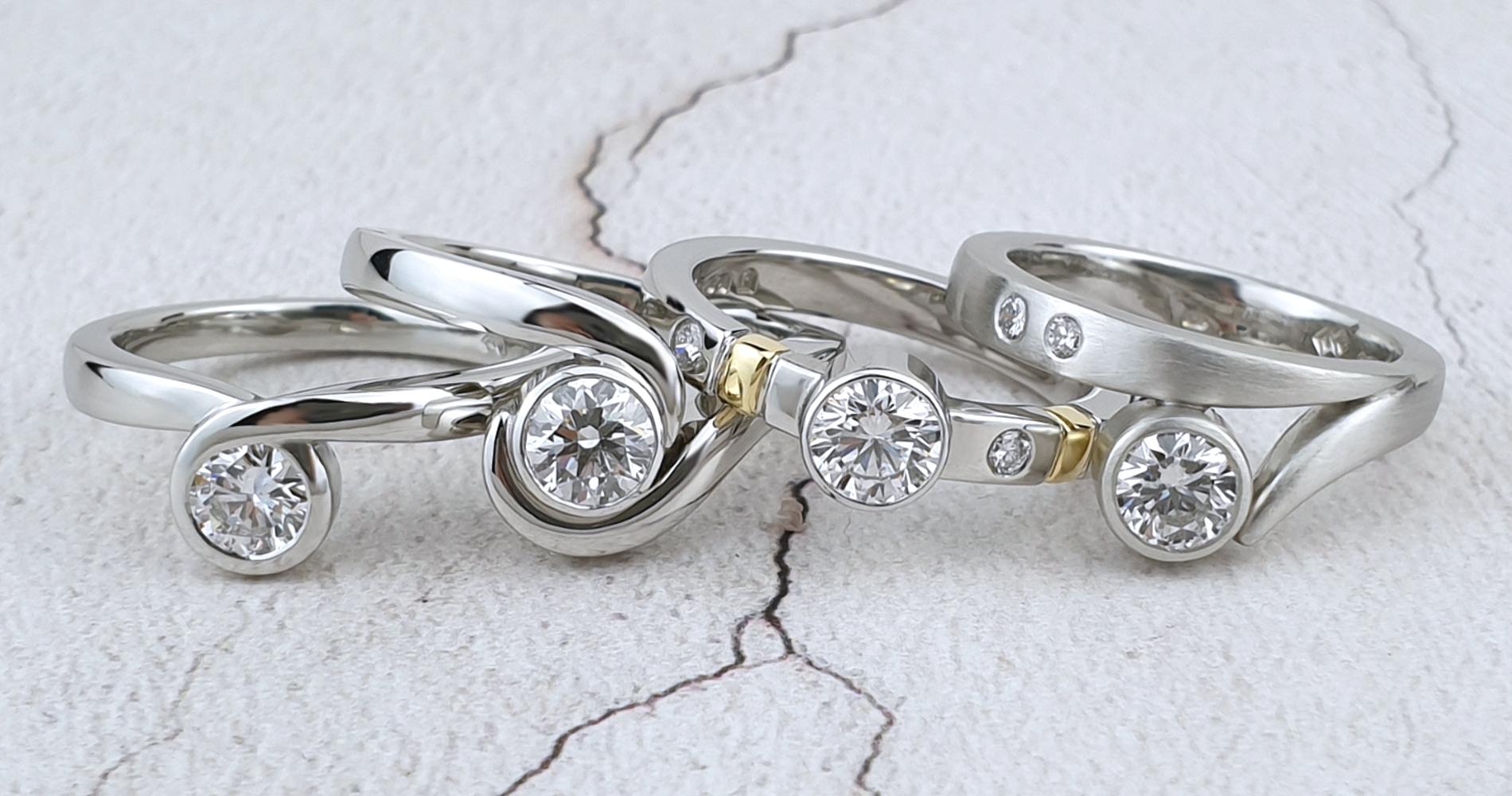 A electon of platinum and diamond engagement rings
