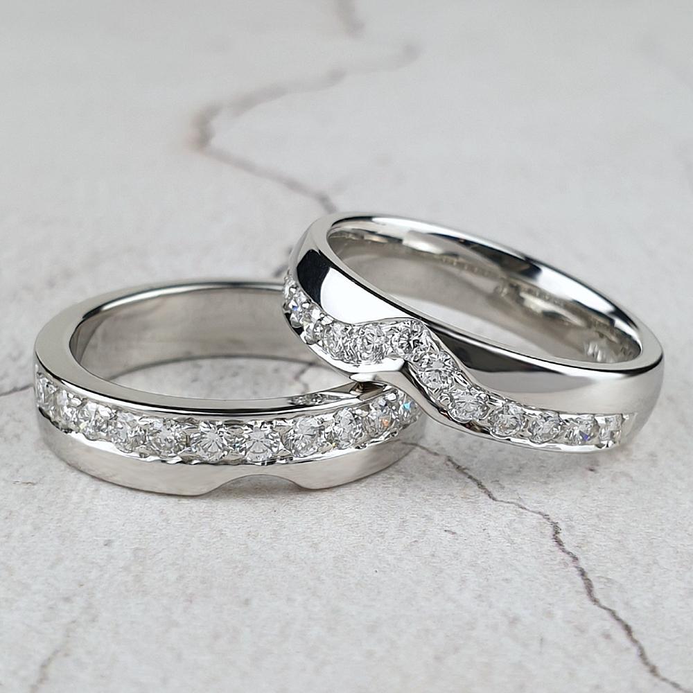 Unique fitted wedding rings Unique wedding rings designed to fit engagement ring in West Sussex