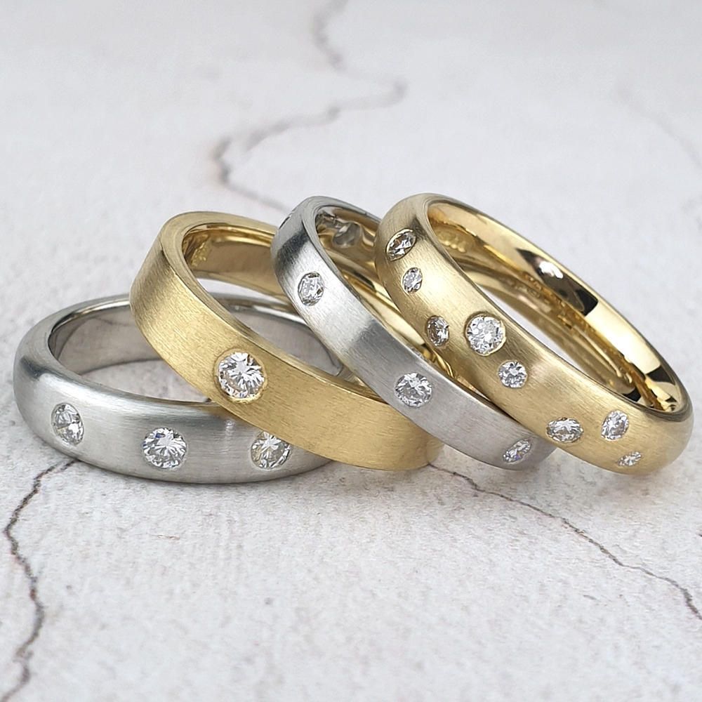 Wedding rings in gold, platinum and diamonds Custom made wedding rings