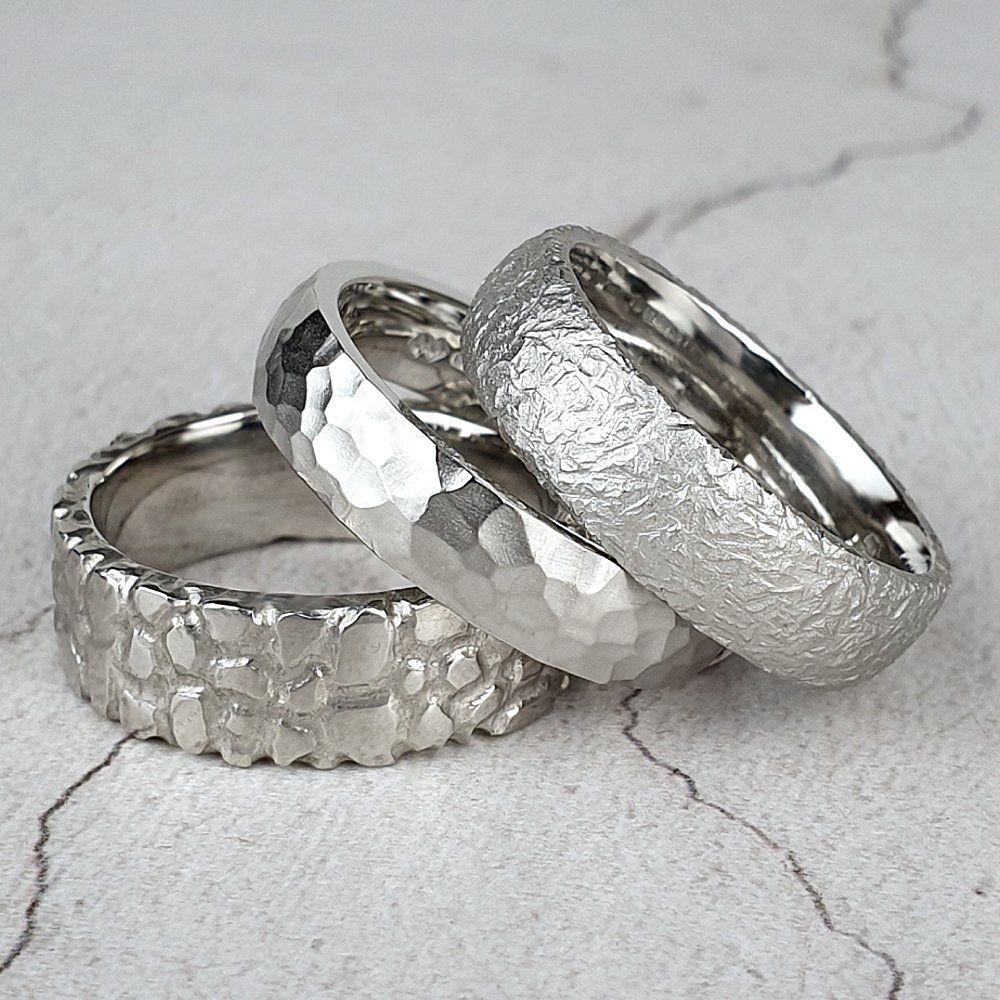 Men's textured wedding rings Men's wedding rings handmade in Sussex