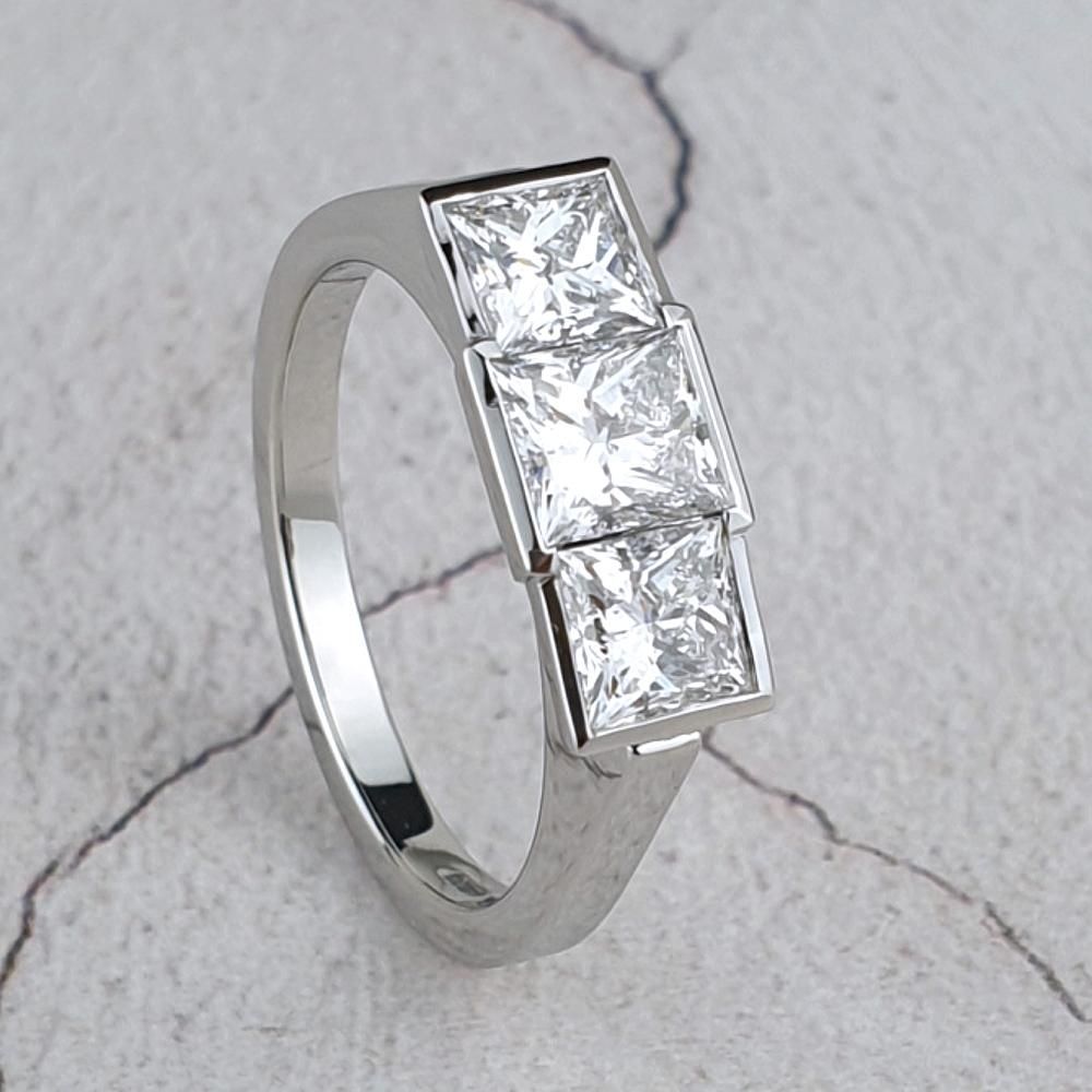 Bespoke princess cut trilogy ring made in Worthing