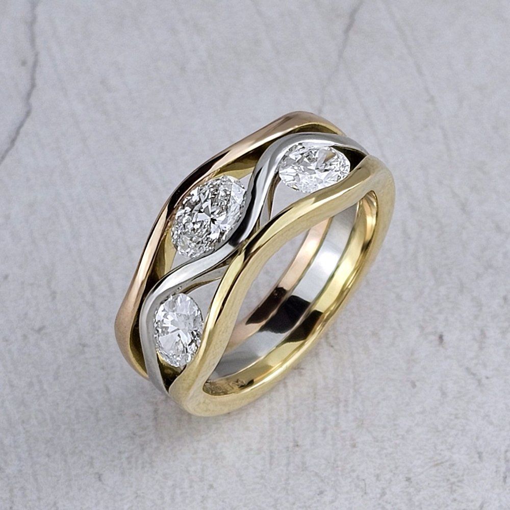 eternity ring in platinum, gold and oval diamonds