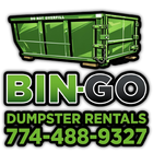 Logo for BIN-GO Dumpster Rentals with a green dumpster graphic and phone number 774-488-9327 in green text.
