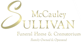 Logo for McCauley Sullivan Funeral Home & Crematorium: a large stylized "S" with the business name.