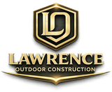 Logo for Lawrence Outdoor Construction featuring gold "LD" initials inside a shield above the company name.